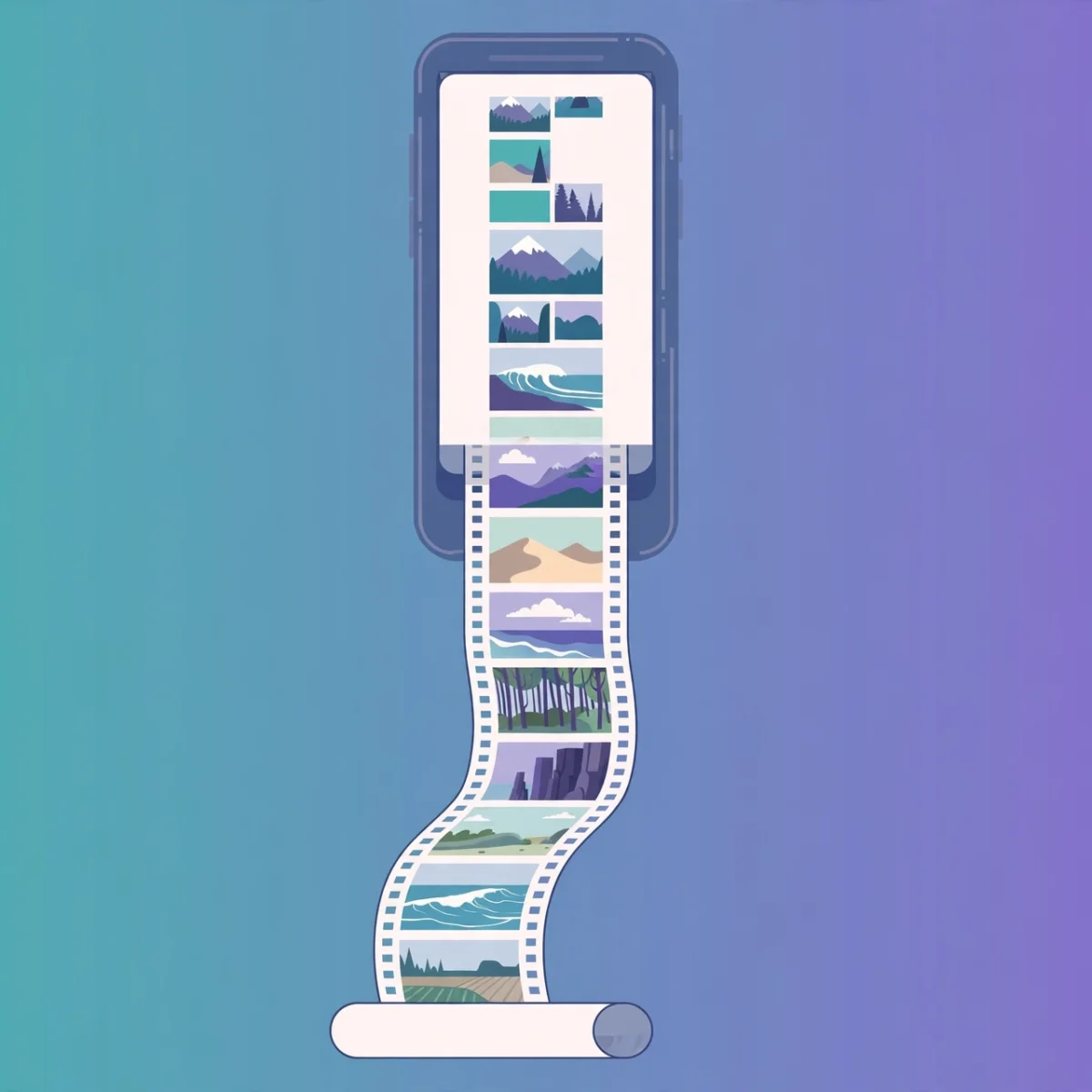 Smartphone capturing a long scrolling screenshot of a webpage as a tall stitched image