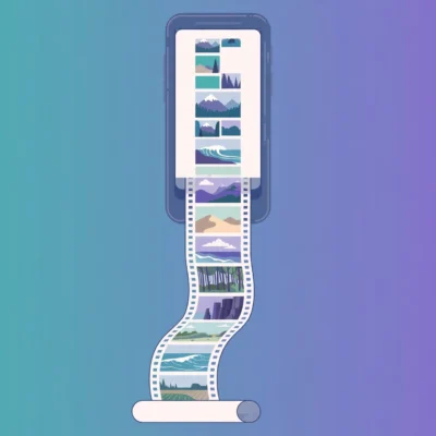 Smartphone capturing a long scrolling screenshot of a webpage as a tall stitched image