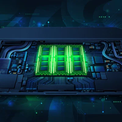 Laptop with open bottom panel revealing RAM memory modules inside, how to upgrade RAM on laptop illustration