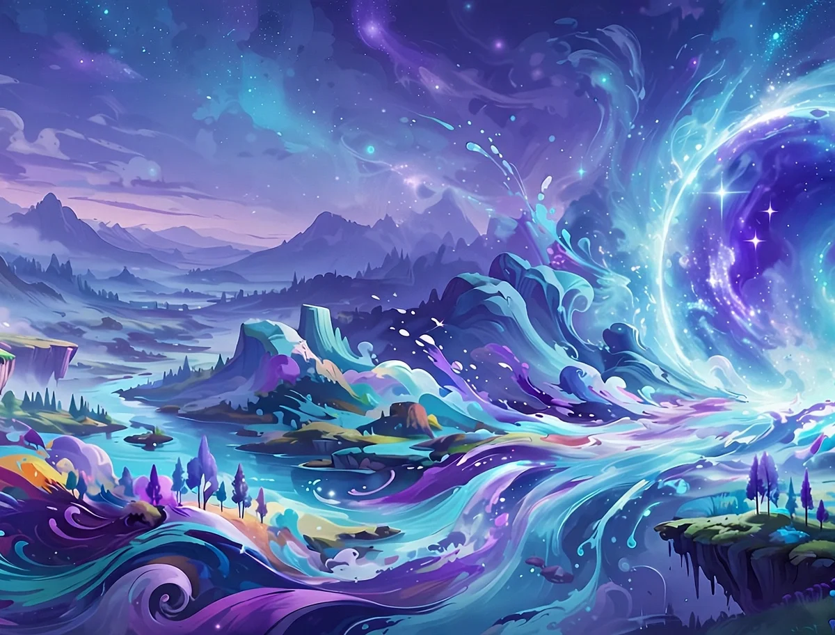 Artist paintbrush creating colorful AI generated fantasy art through a glowing portal for Midjourney guide