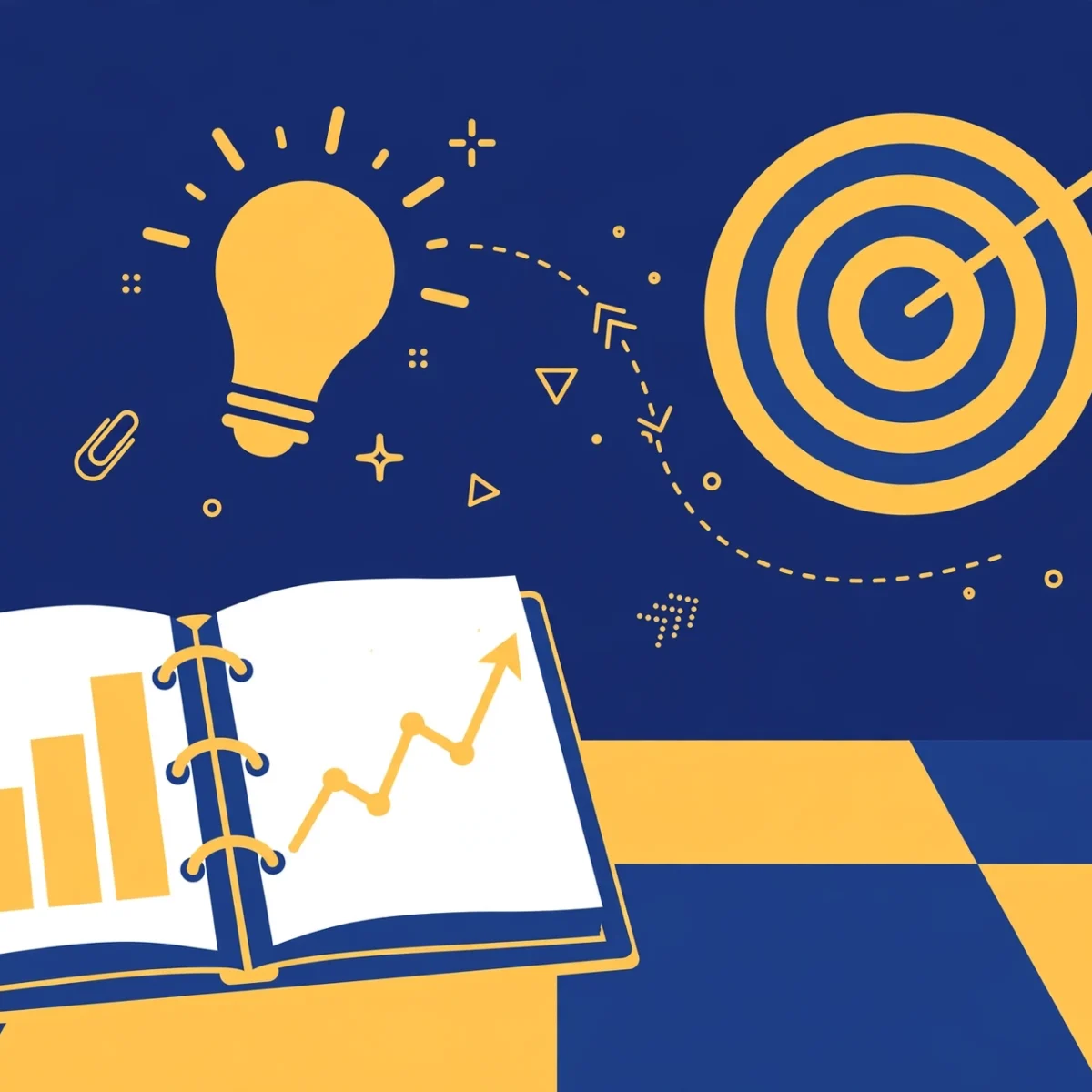Small business plan binder with growth charts and strategy symbols