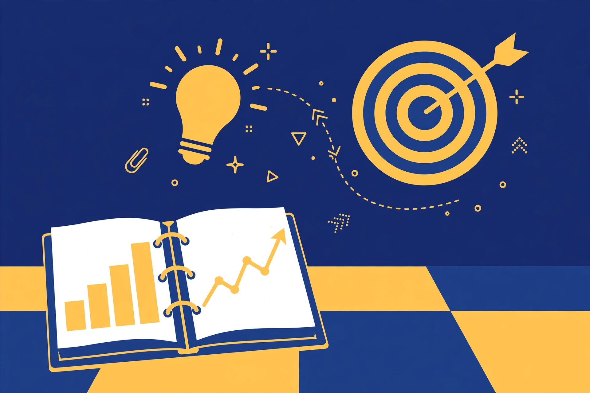 Small business plan binder with growth charts and strategy symbols