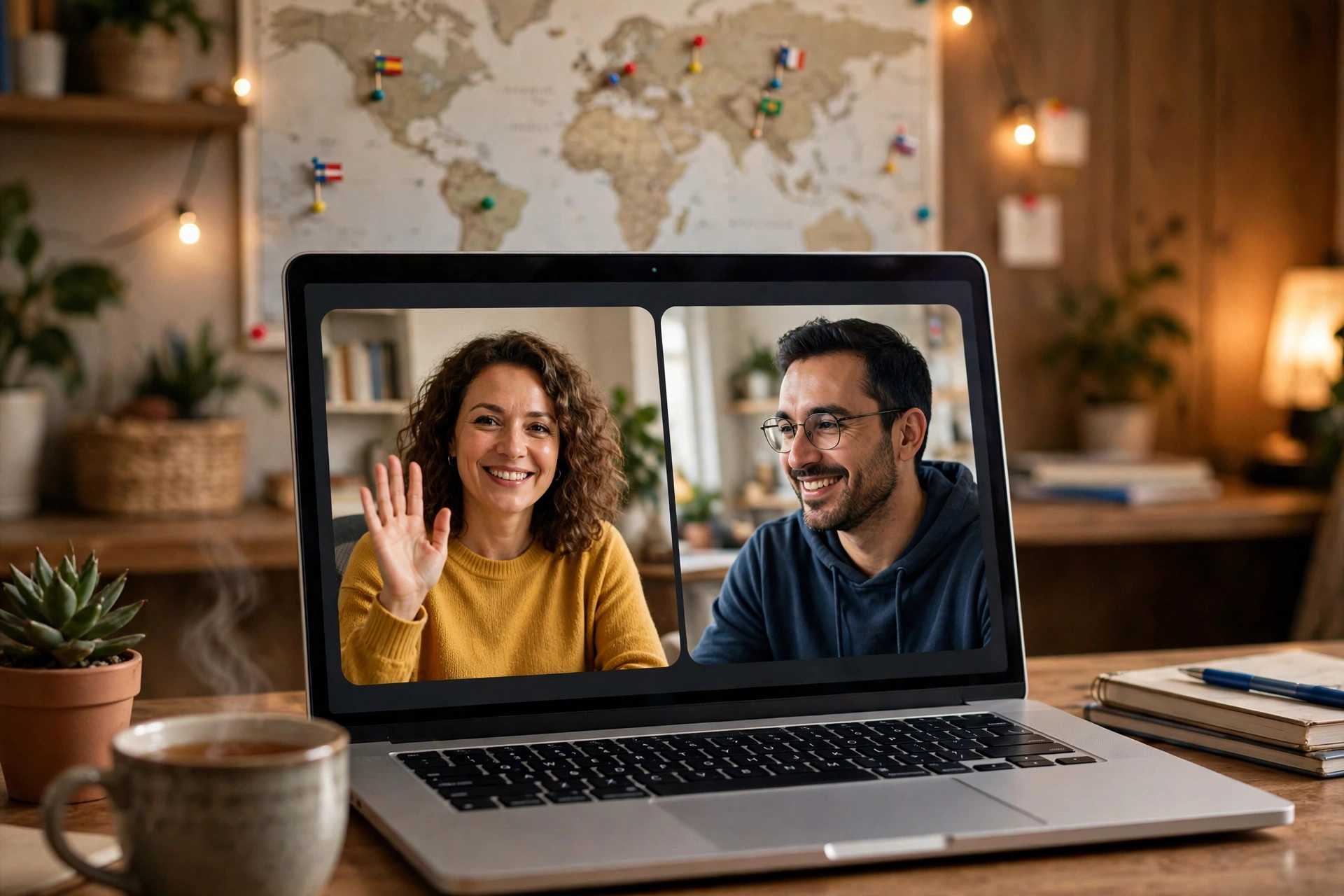 Online video tutoring call concept for language conversation practice beyond apps