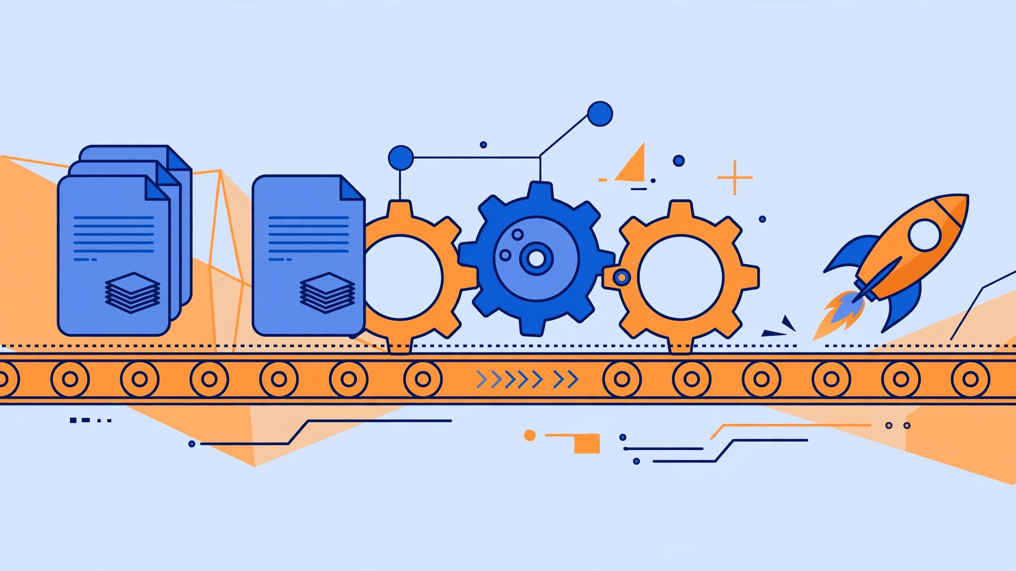 Illustration of automated AI workflows and templates speeding up sales copy and short form content