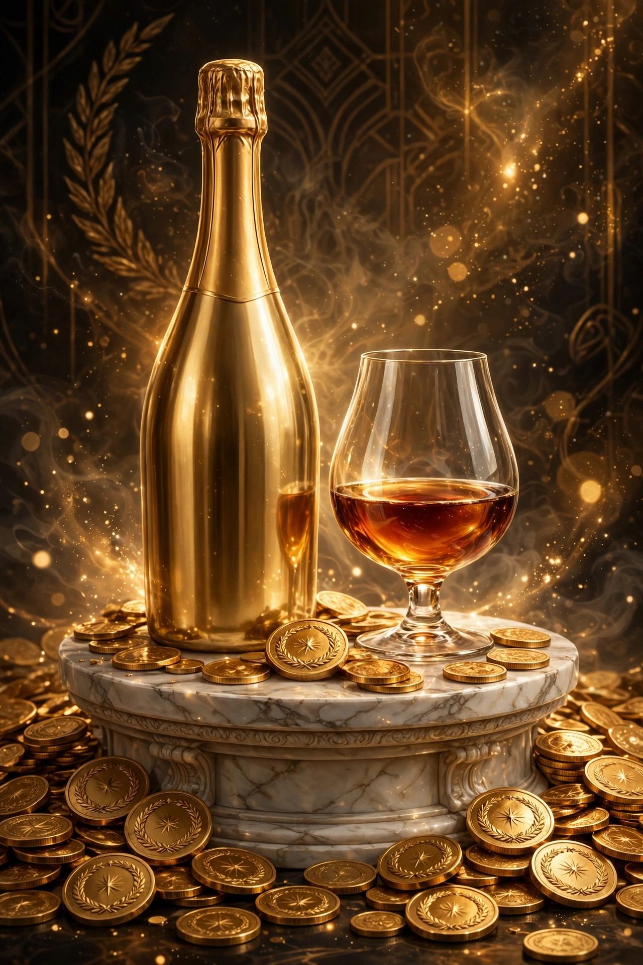 Illustration of luxury champagne bottle and cognac glass symbolizing Jay-Z spirits brands 2026