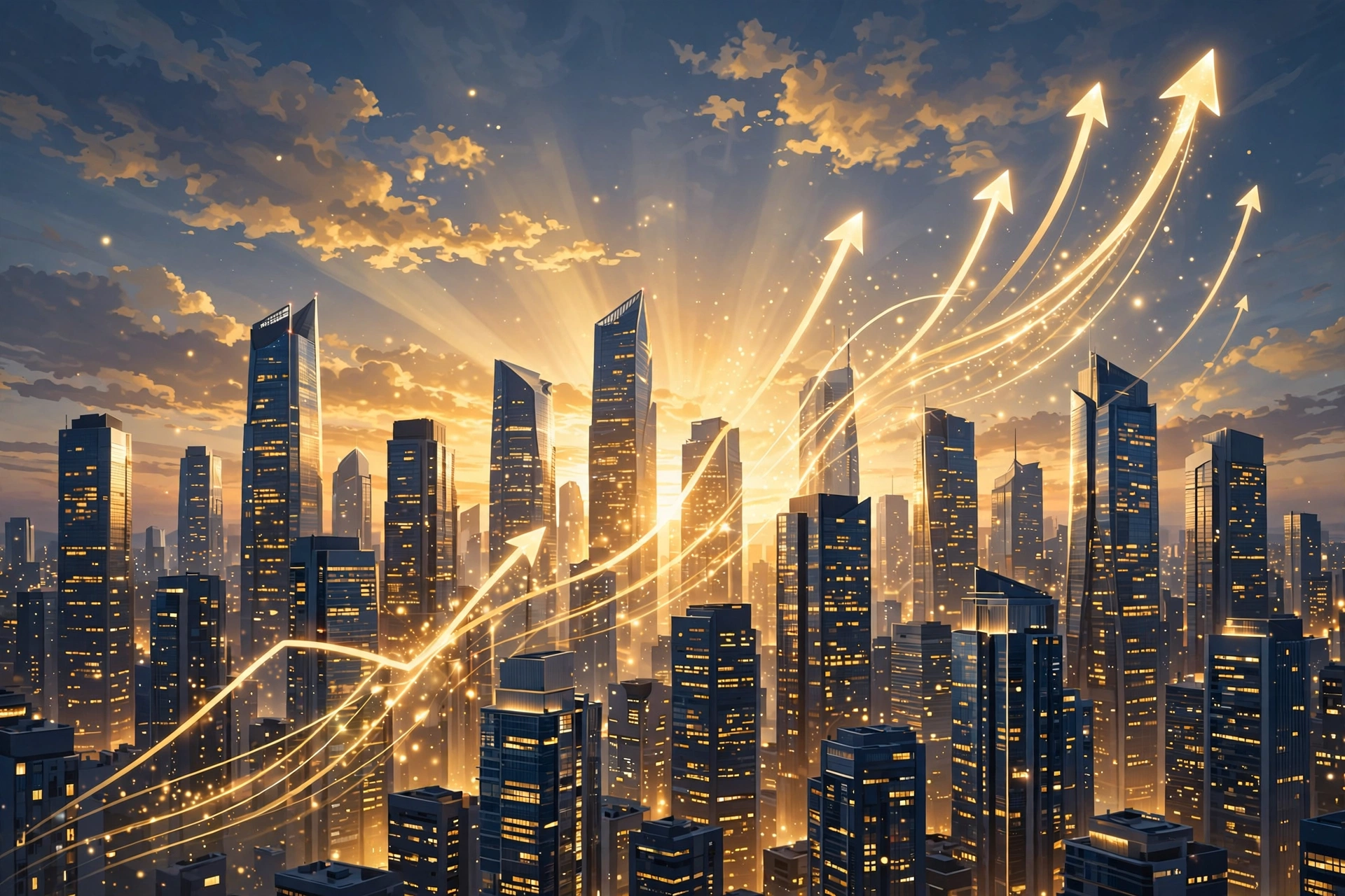 Illustration of city skyline with rising chart symbolizing Jay-Z business investments 2026