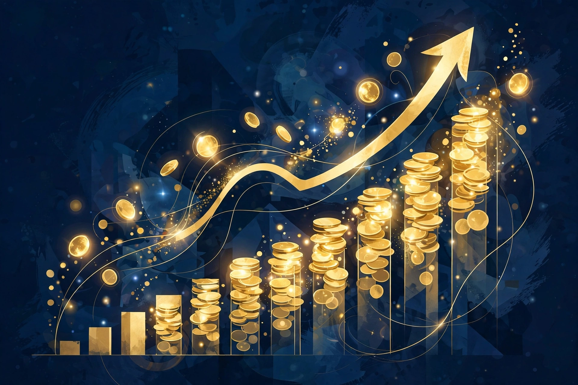 Jeff Bezos net worth 2026 wealth growth concept with a rising golden chart and glowing coins