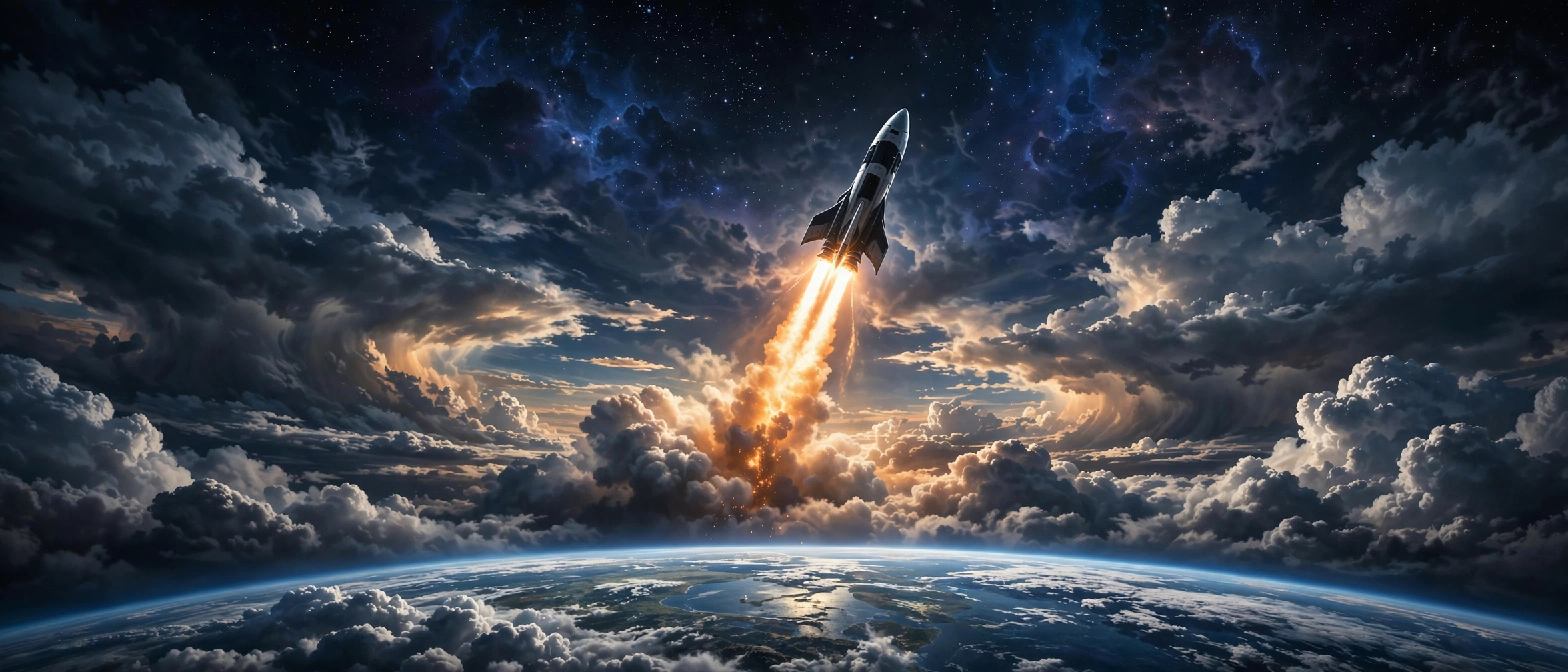 Jeff Bezos net worth 2026 concept art showing a rocket launching into space, symbolizing Blue Origin