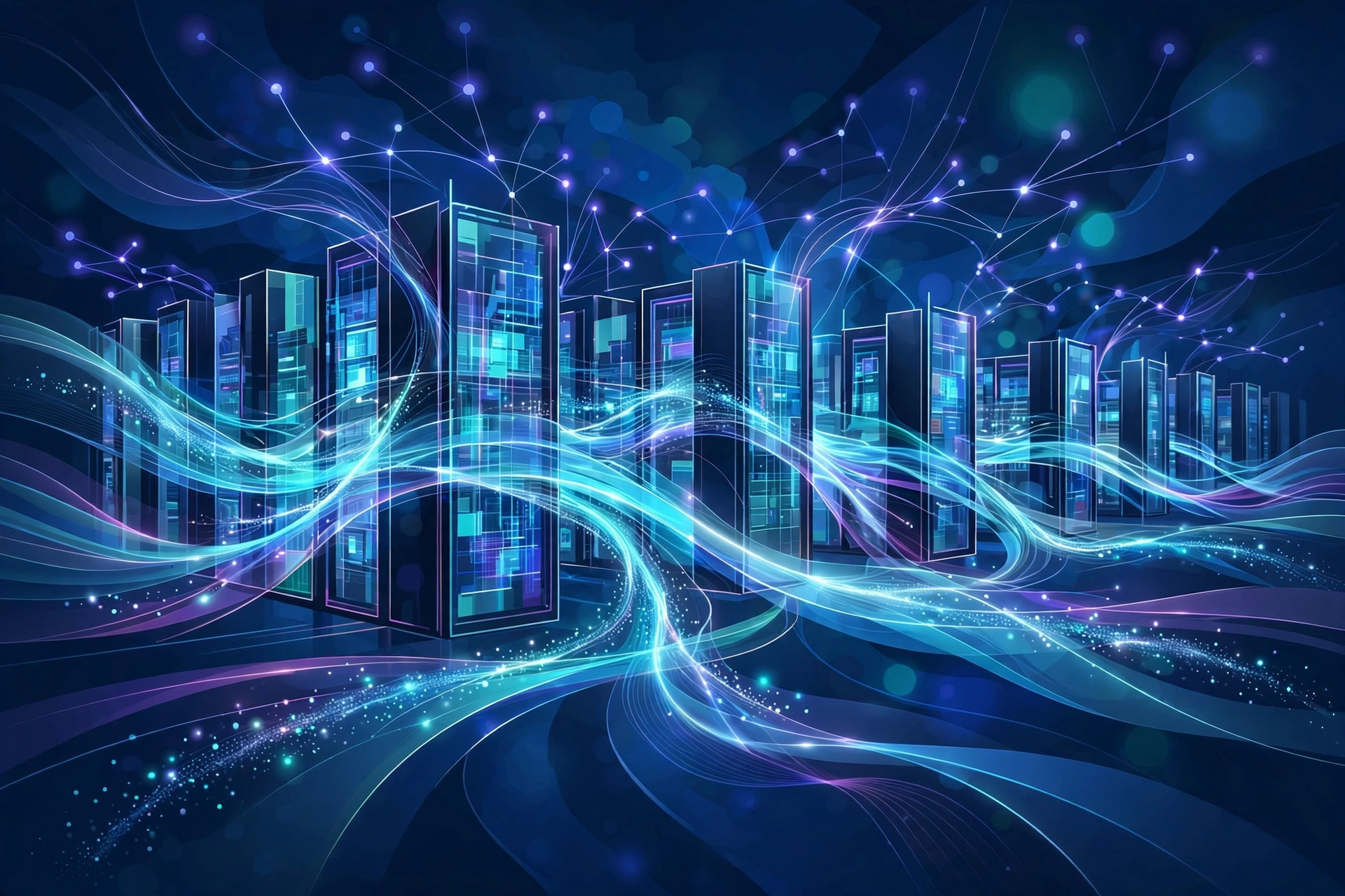 Abstract data center and AI infrastructure motif for Jensen Huang fortune 2026