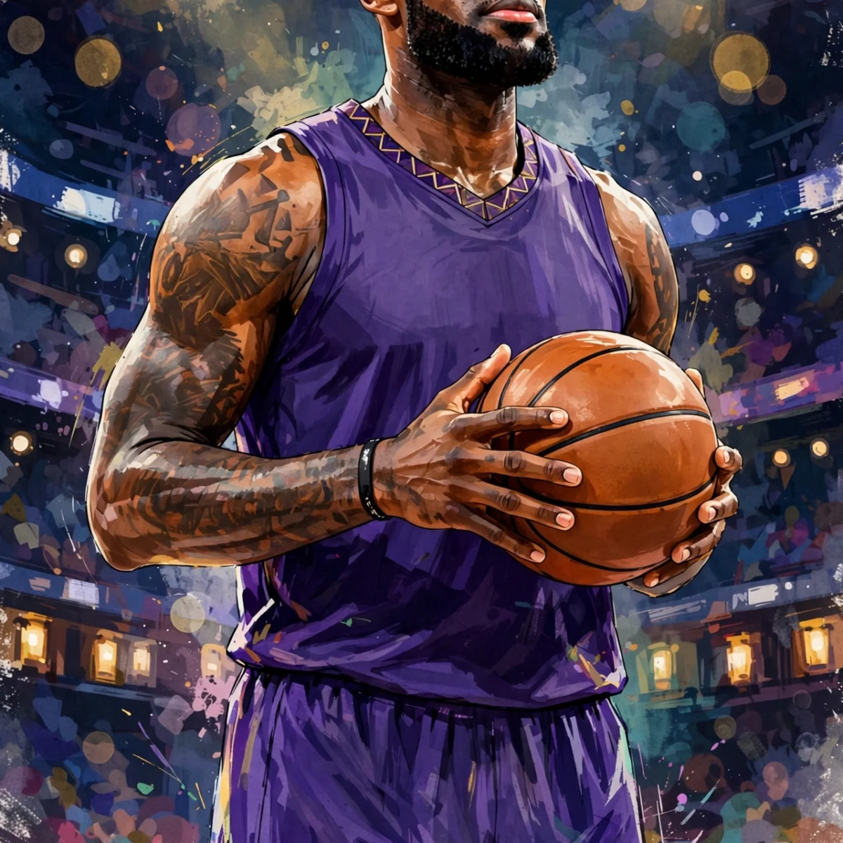 Stylized digital illustration portrait inspired by LeBron James for LeBron James net worth 2026