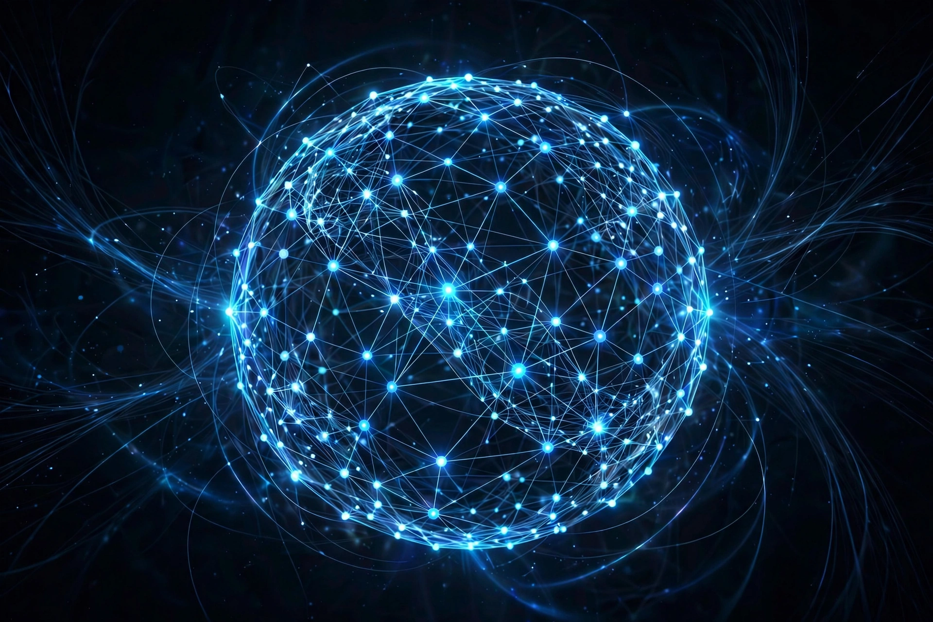 Abstract glowing social network connection nodes illustration symbolizing Meta platforms and Mark Zuckerberg wealth