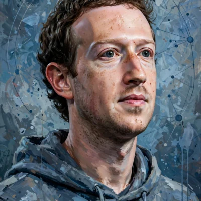 Stylized digital-art portrait inspired by Mark Zuckerberg with social network motifs for Mark Zuckerberg net worth 2026