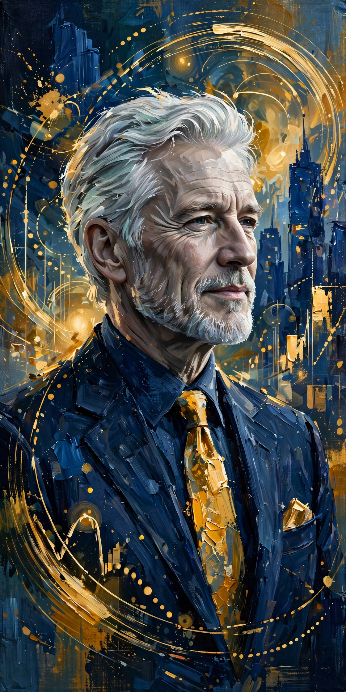 Digital illustration portrait of a silver-haired businessman with financial charts, Michael Bloomberg net worth 2026