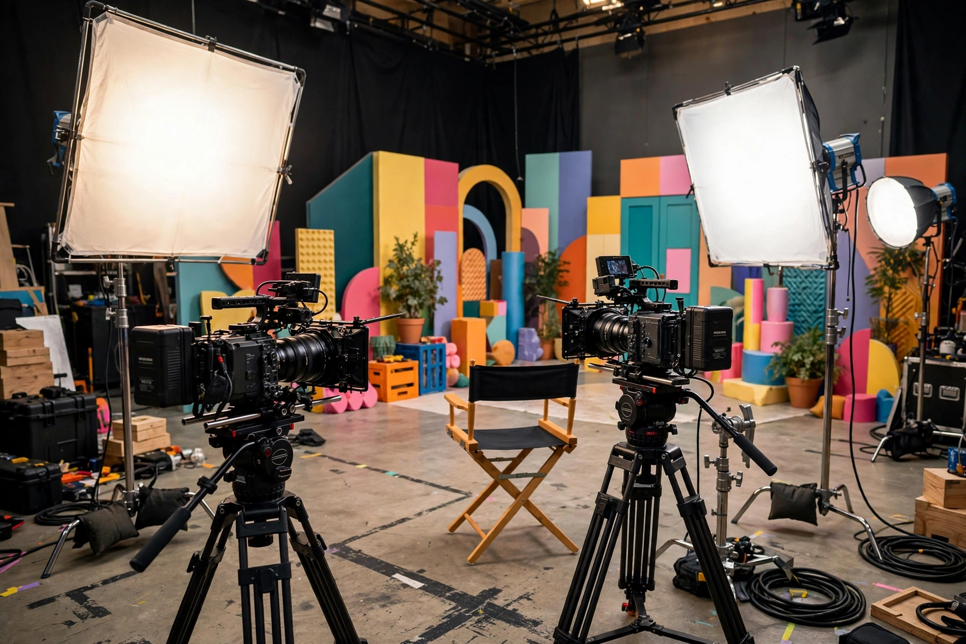 Video production studio with cameras and lights representing MrBeast media company operations