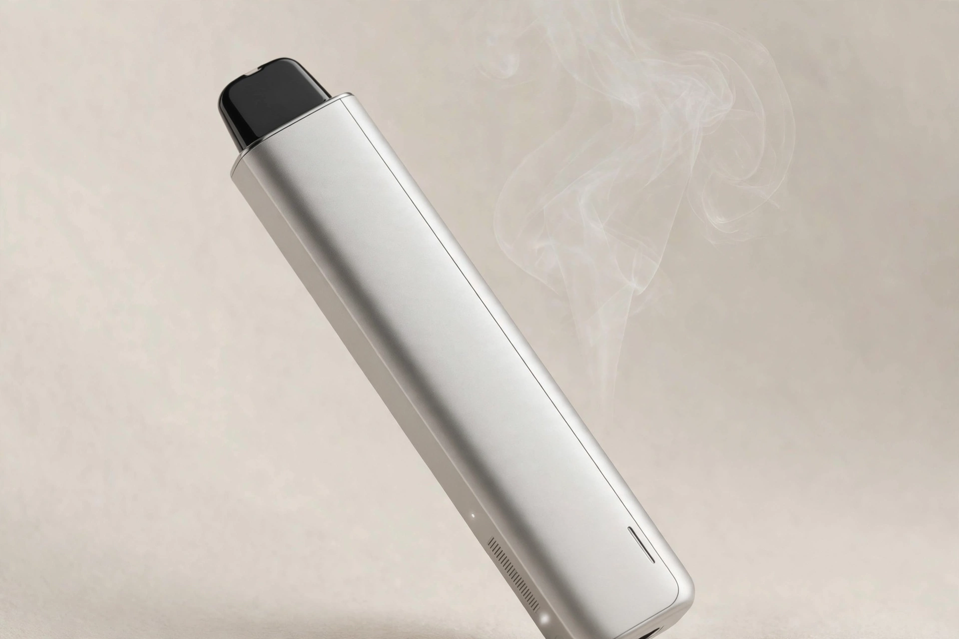 Slim MTL pod vape device with thin discreet vapour trail illustration
