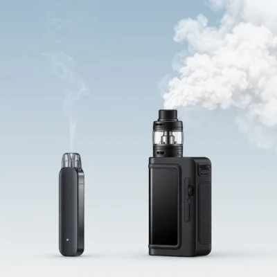 MTL vs DL vaping comparison: slim pod device and box mod with vapour clouds