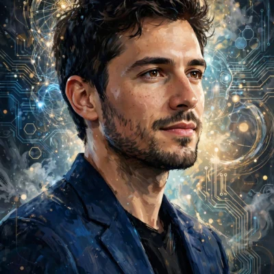 Stylized digital illustration portrait inspired by a tech CEO for Sam Altman net worth 2026