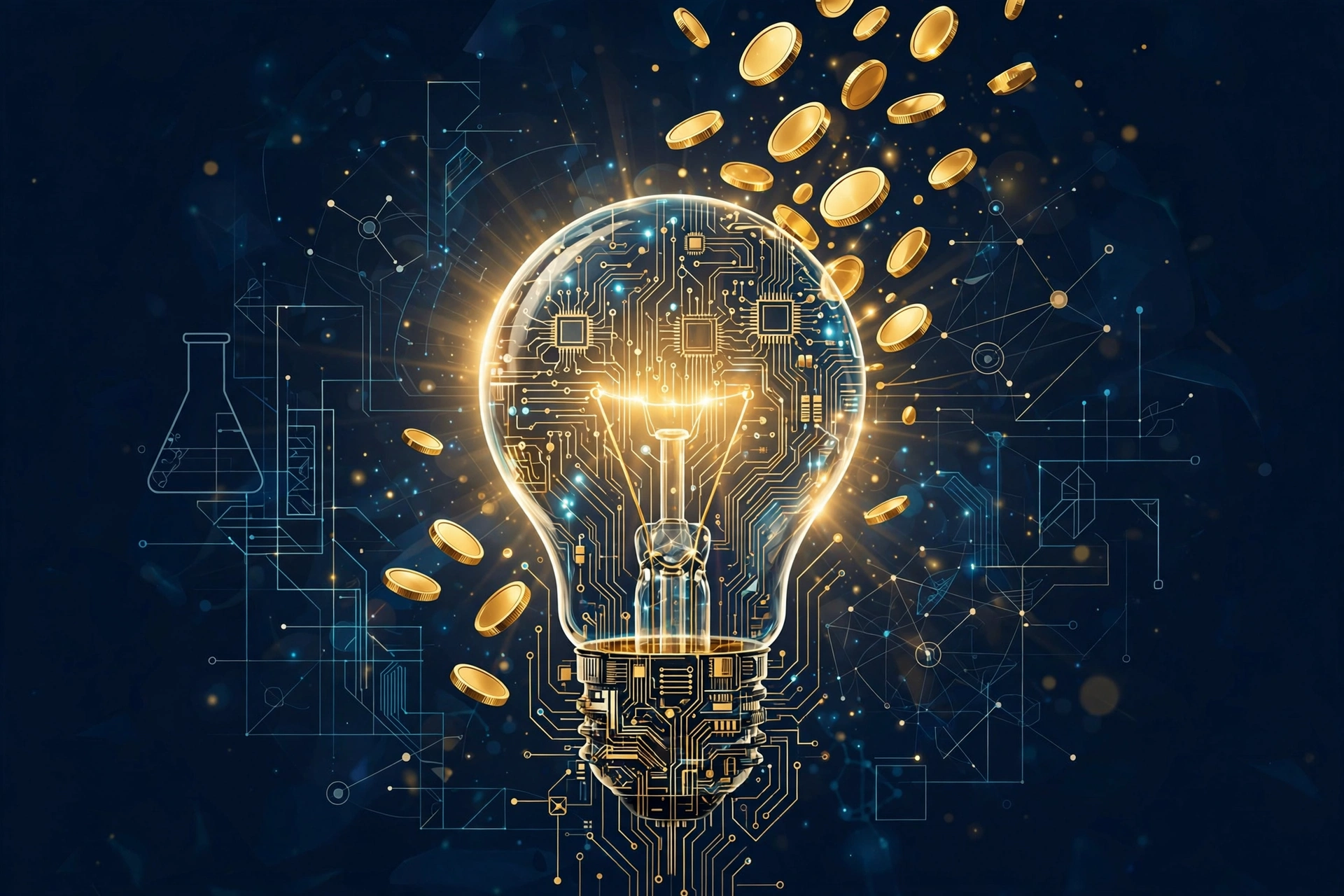 Futuristic innovation lab motif with glowing neural network for Sergey Brin net worth 2026