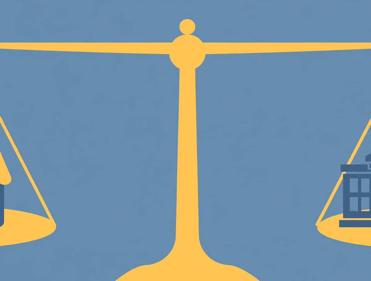 Balance scale comparing a small storefront and a shielded building, sole proprietorship vs LLC business structure art