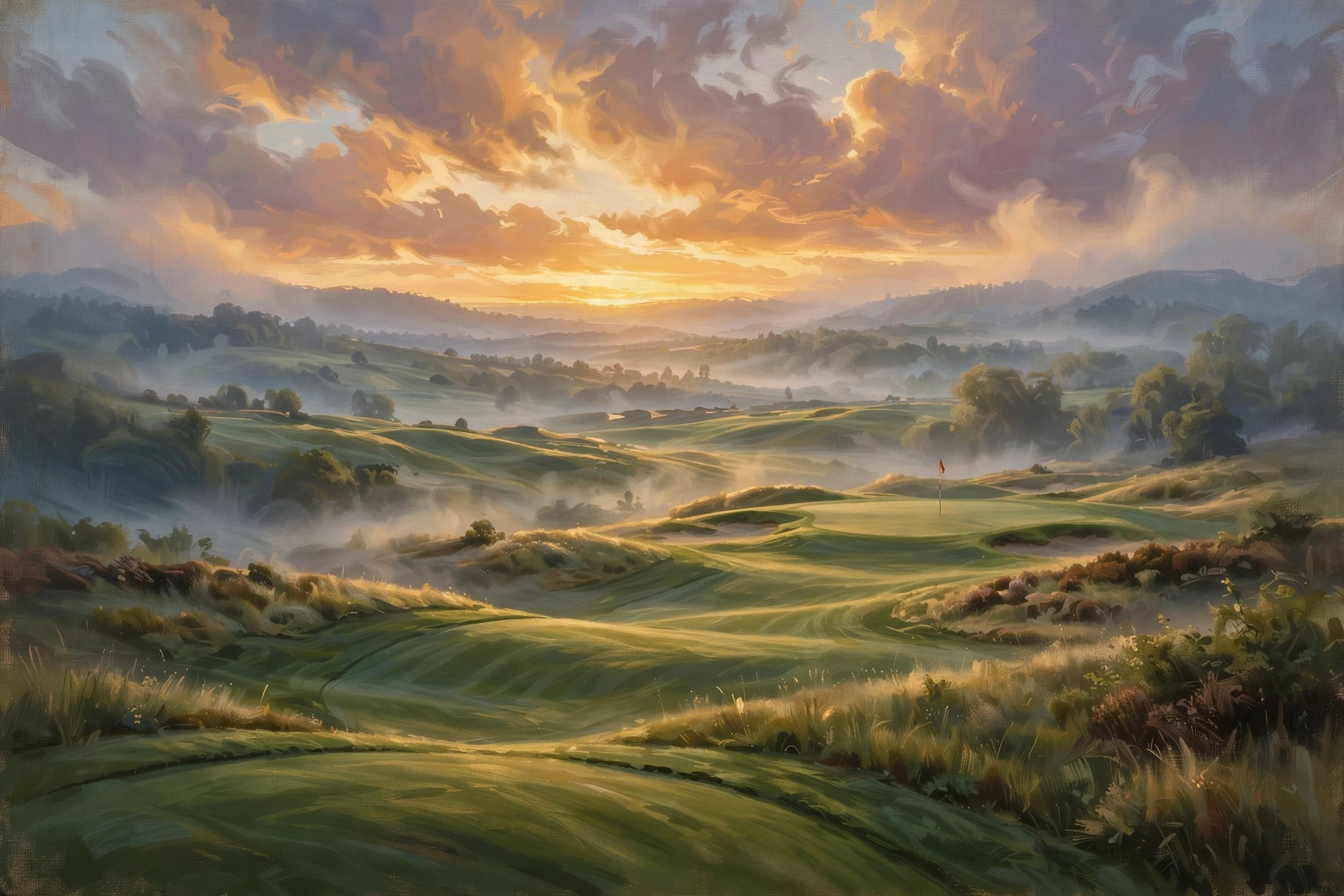 Illustration of a golf course at dawn symbolizing Tiger Woods career earnings 2026