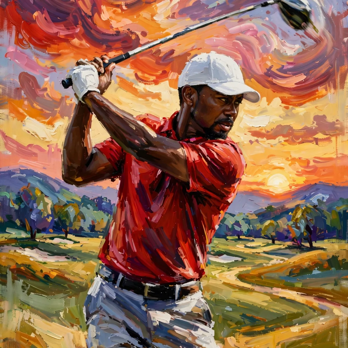 Stylized digital illustration portrait inspired by golf legend for Tiger Woods net worth 2026