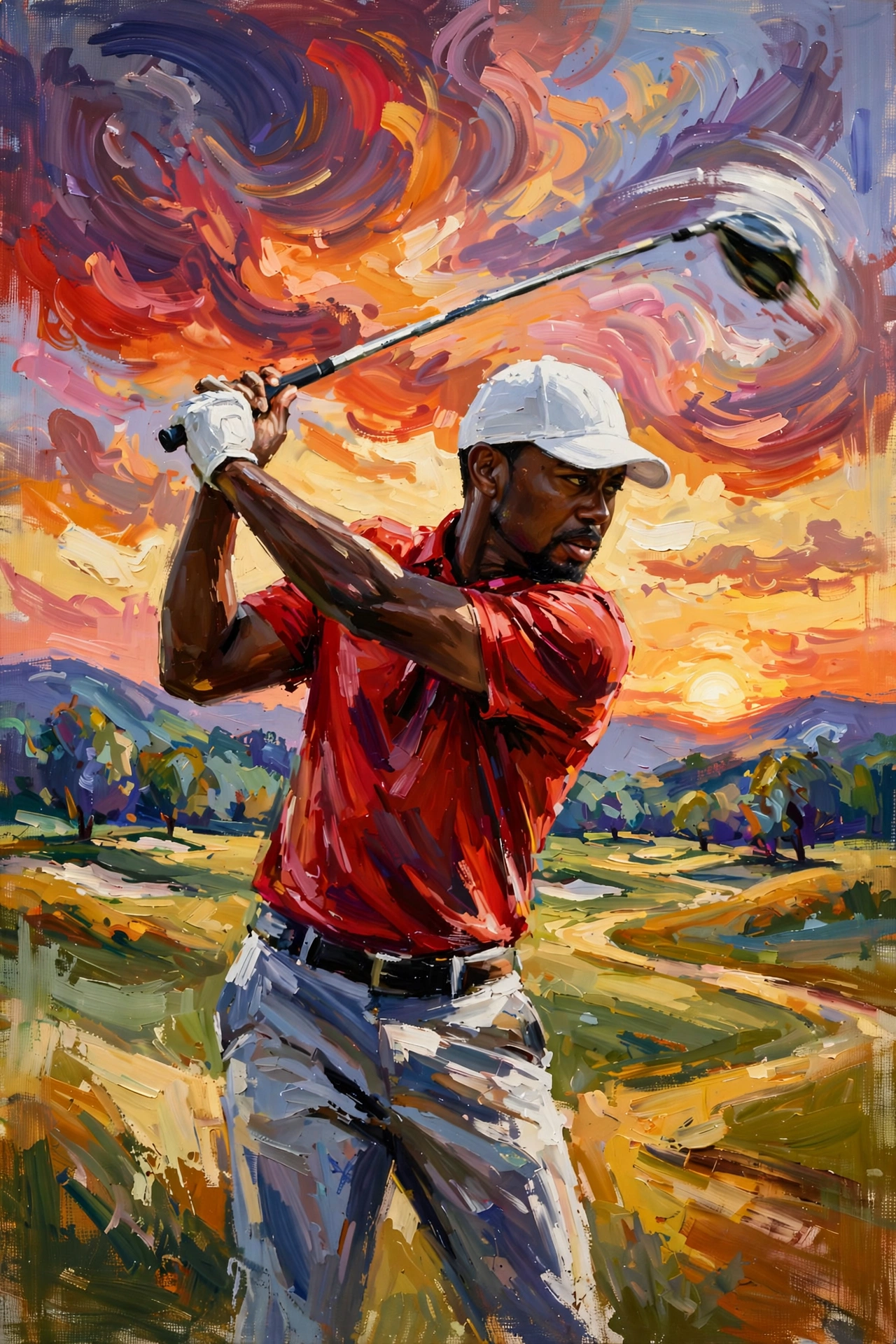 Stylized digital illustration portrait inspired by golf legend for Tiger Woods net worth 2026