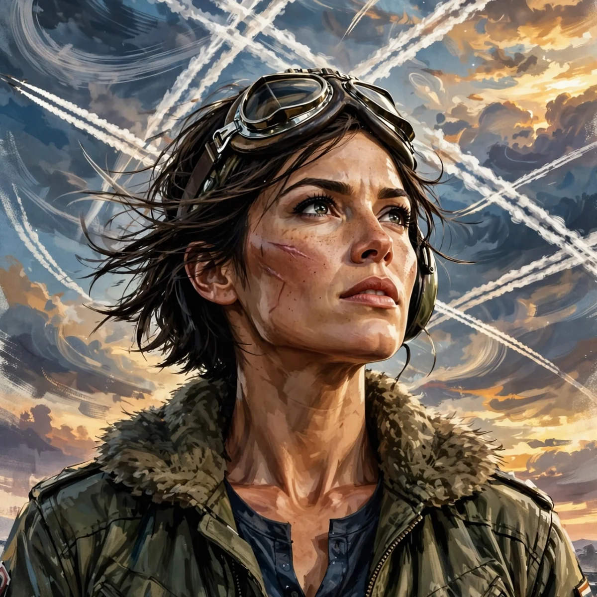Stylized digital illustration portrait inspired by an action movie pilot for Tom Cruise net worth 2026