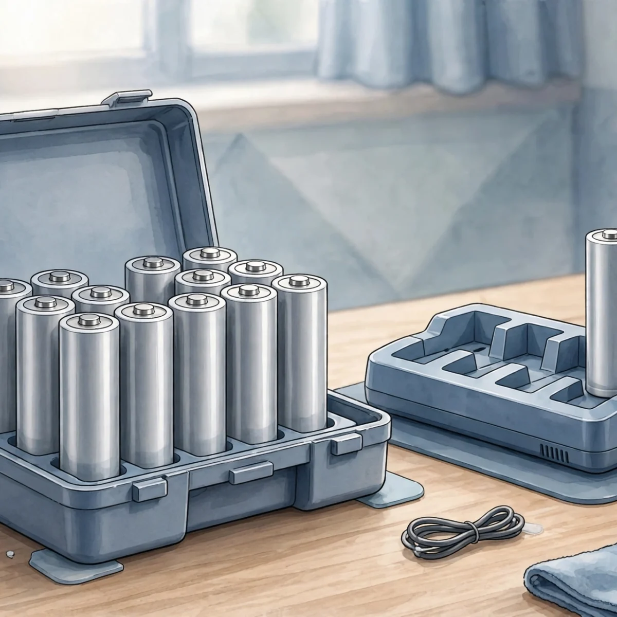 Vape battery safety tips: batteries in protective case with dedicated charger