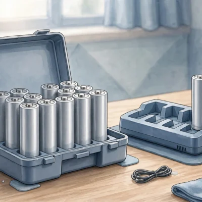 Vape battery safety tips: batteries in protective case with dedicated charger