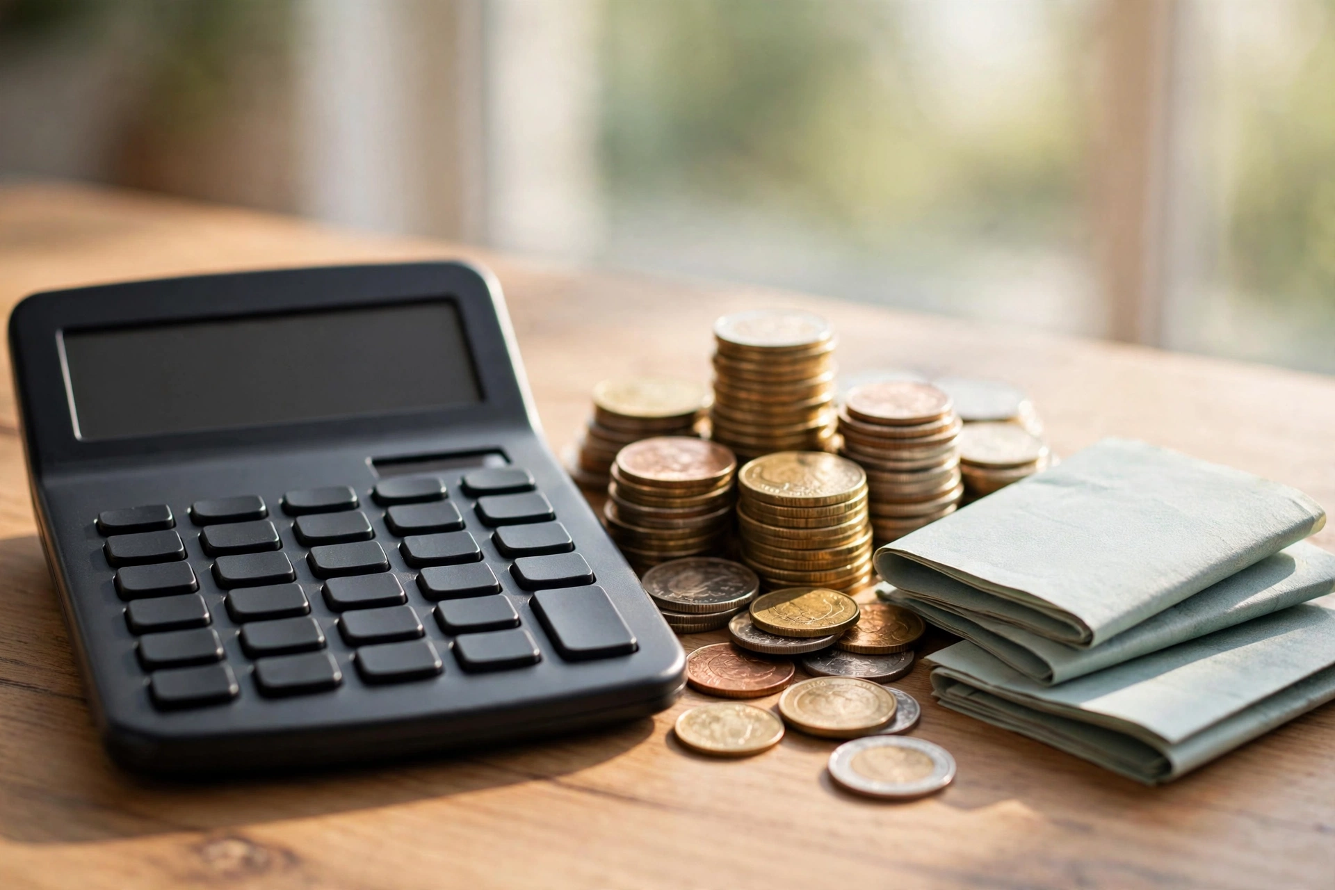 Calculator with coins and currency representing vaping versus smoking cost comparison