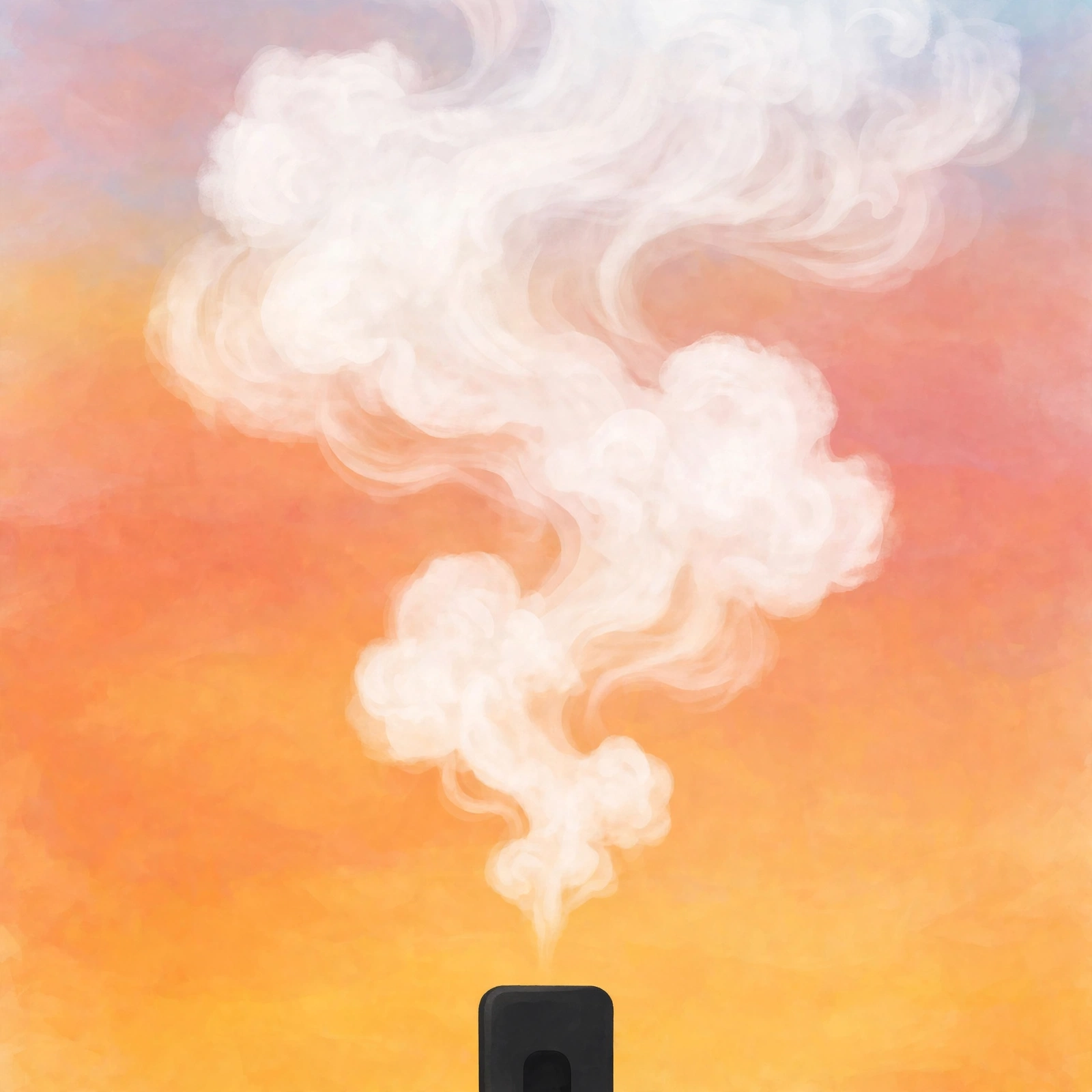Vapor clouds rising from a vape device against a warm gradient background