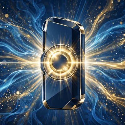 Vape mod device with glowing power dial and energy waves illustrating wattage settings