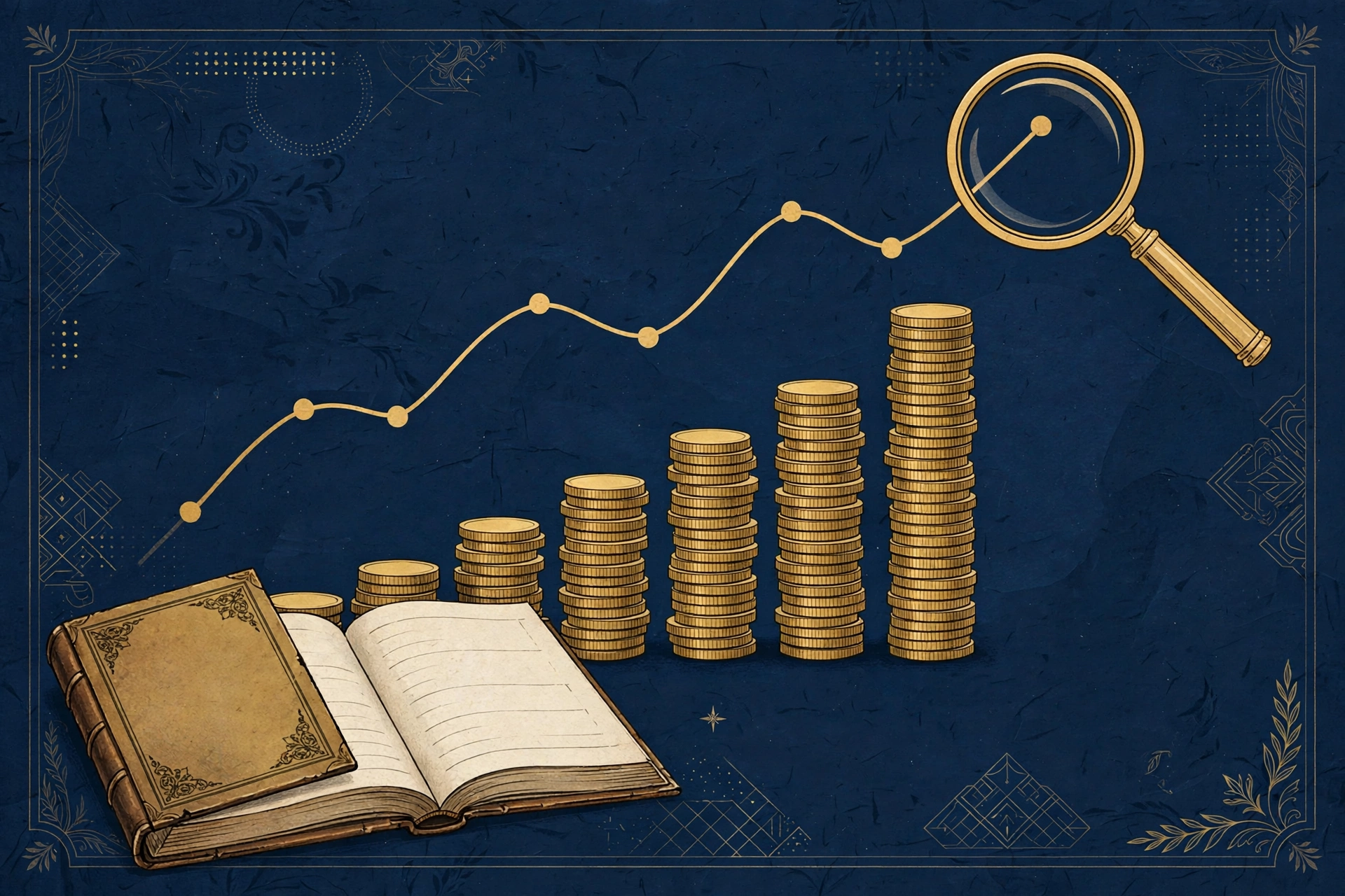 Abstract golden stock chart rising with coins symbolizing Warren Buffett investing strategy and net worth growth 2026