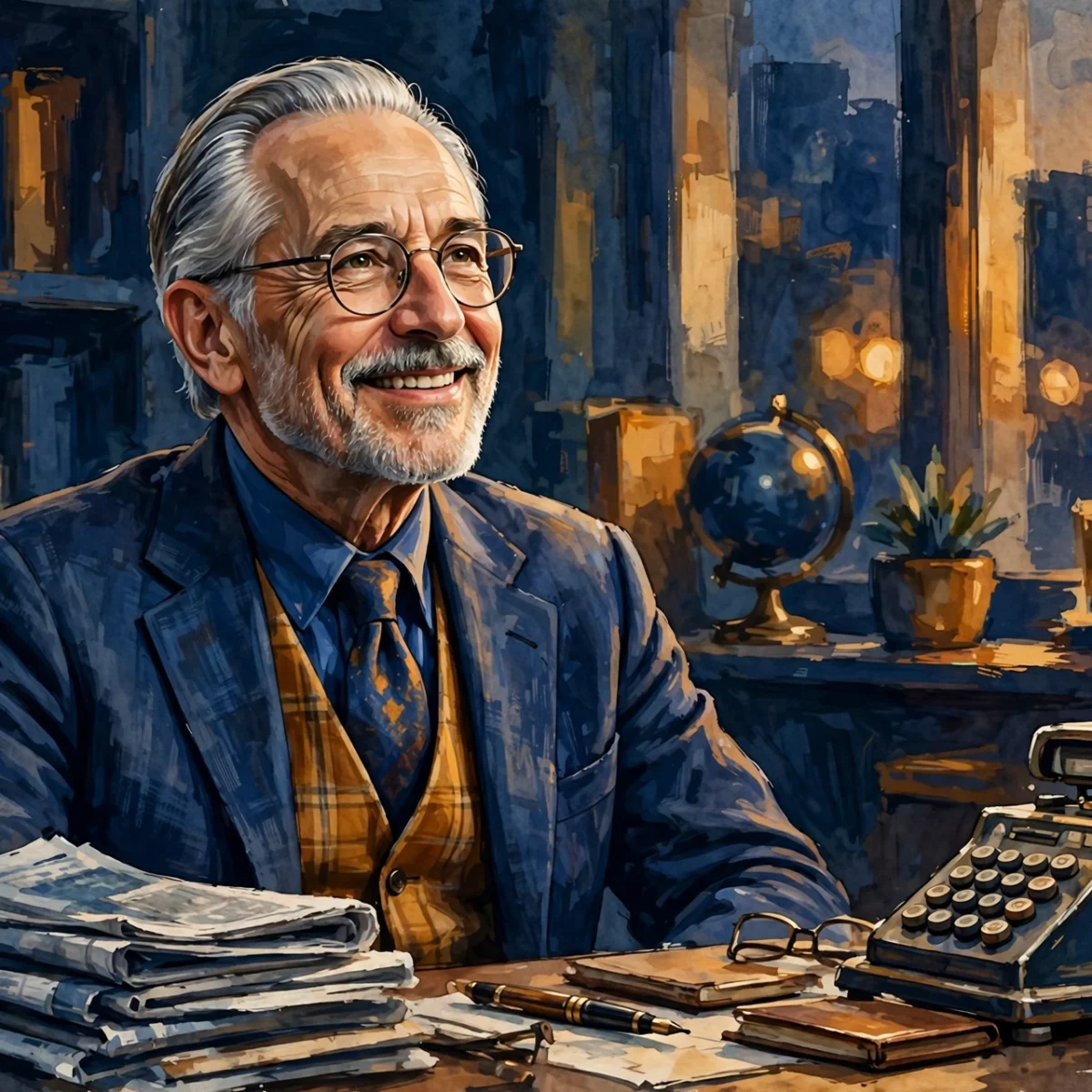 Stylized digital illustration portrait inspired by legendary investor for Warren Buffett net worth 2026