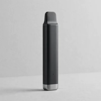 Sleek disposable vape device product photo on a light gray studio background