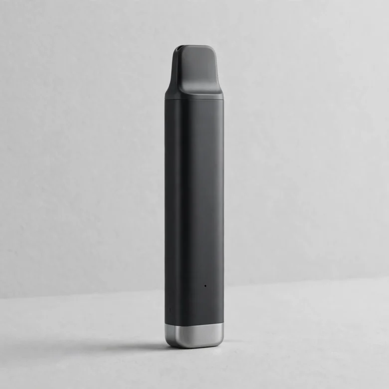 Sleek disposable vape device product photo on a light gray studio background