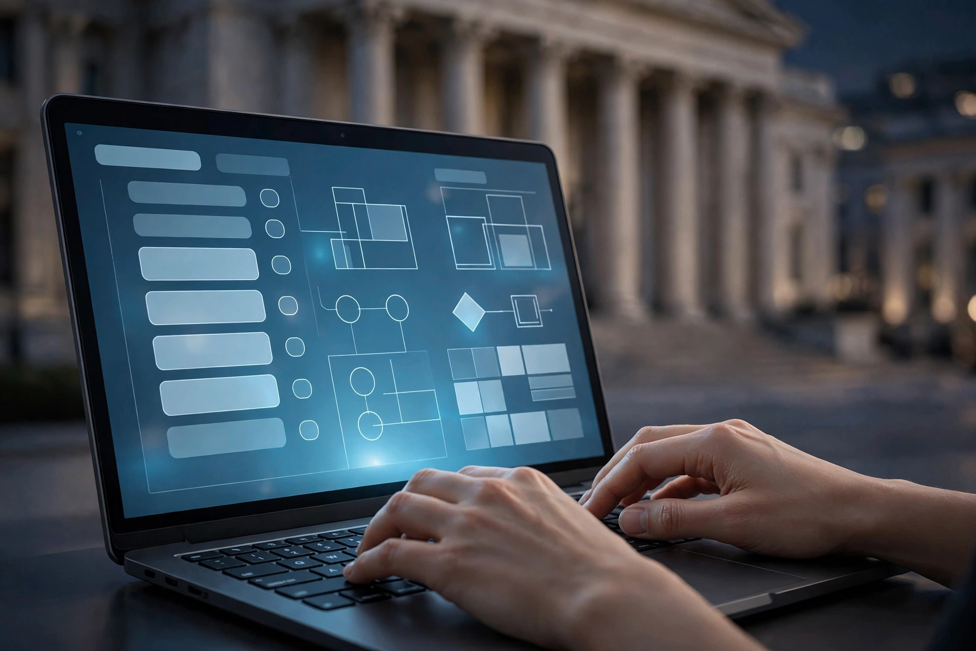 Hands completing the online EIN application form on the IRS website with a laptop