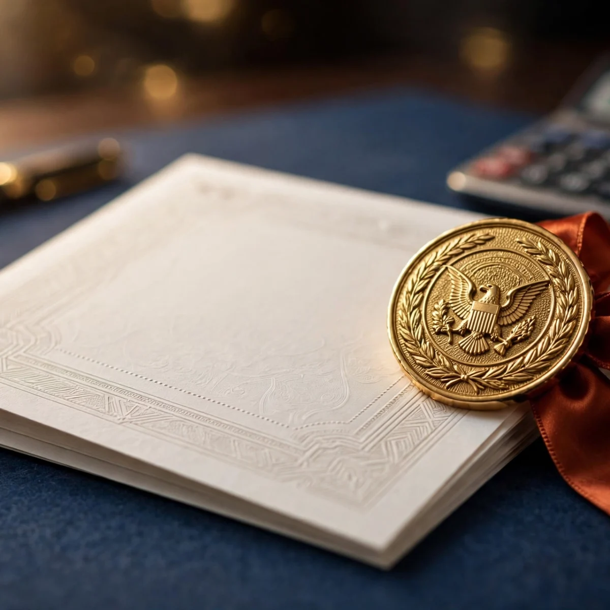 Illustration of a federal tax document with an official gold seal representing an EIN issued by the IRS