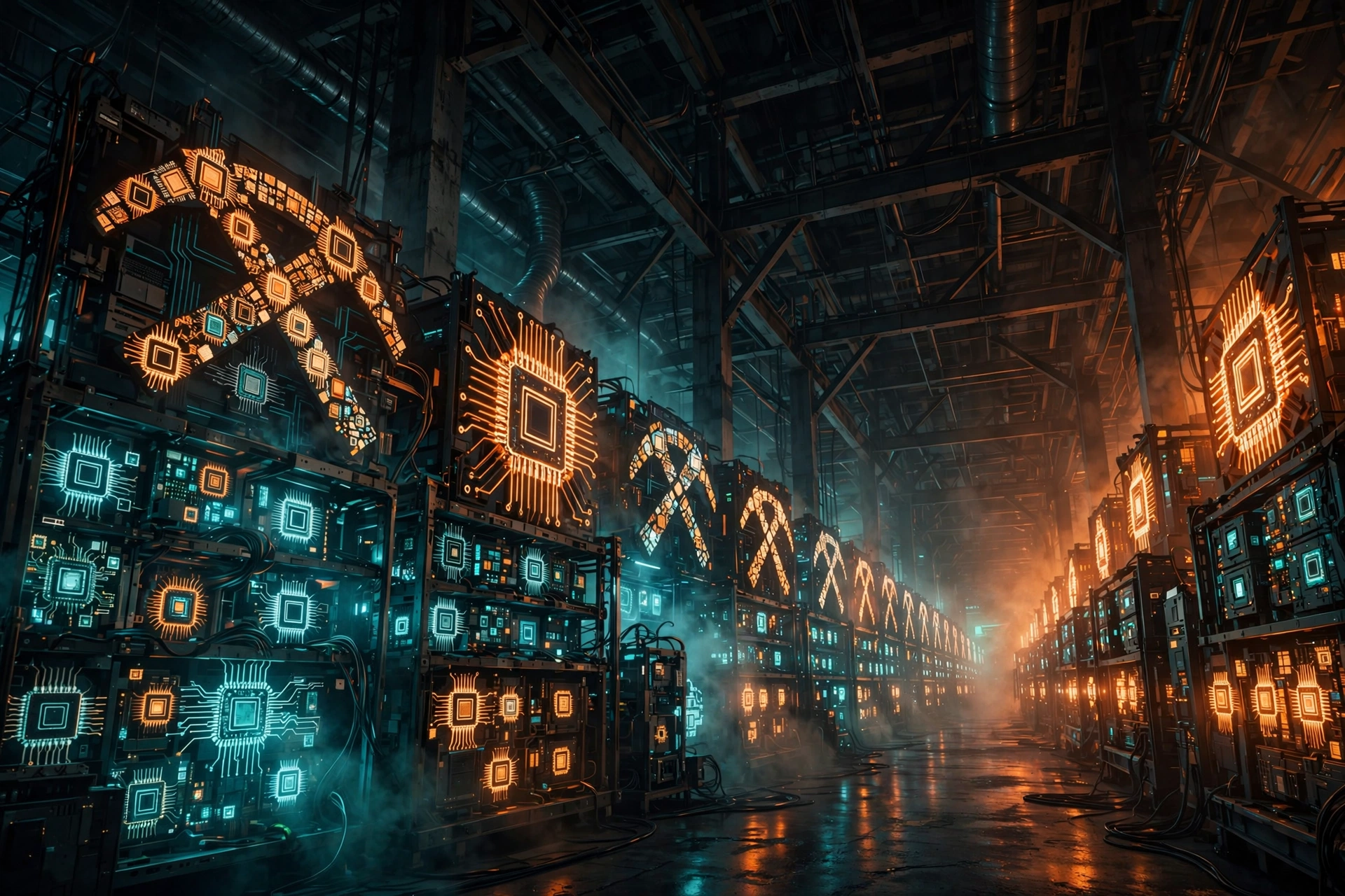 Bitcoin mining hardware in a data center affected by halving reward cuts