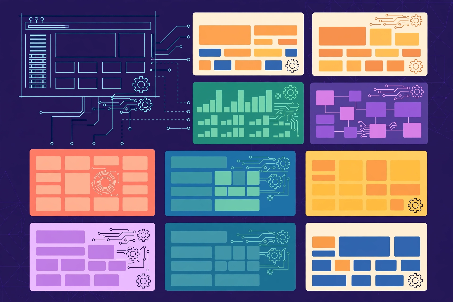 Illustration of a programmatic SEO pipeline turning data into published pages