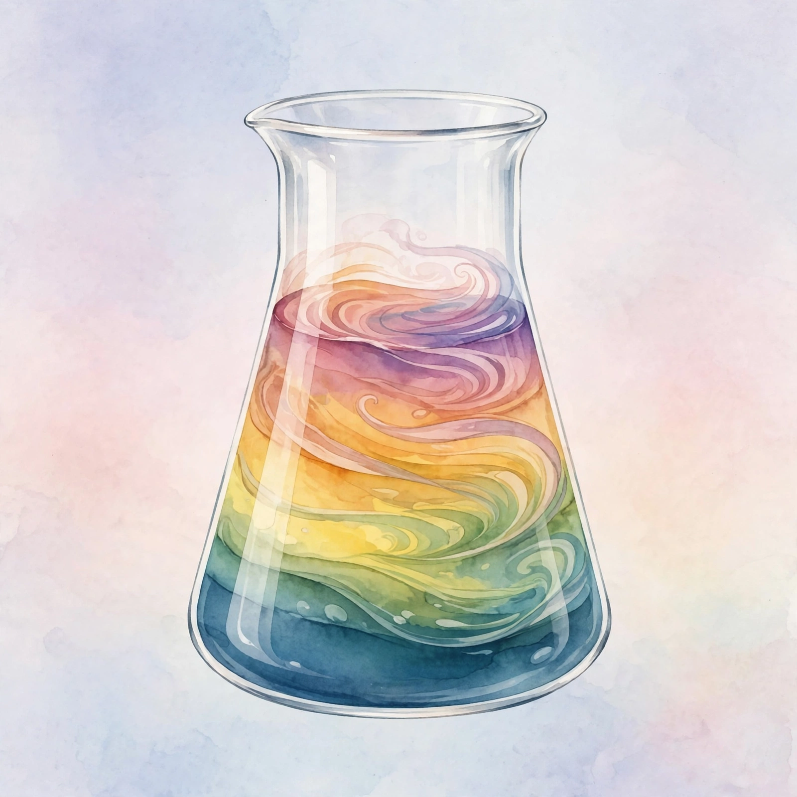 Laboratory beaker with layered colorful liquids symbolizing how vape juice flavors are mixed