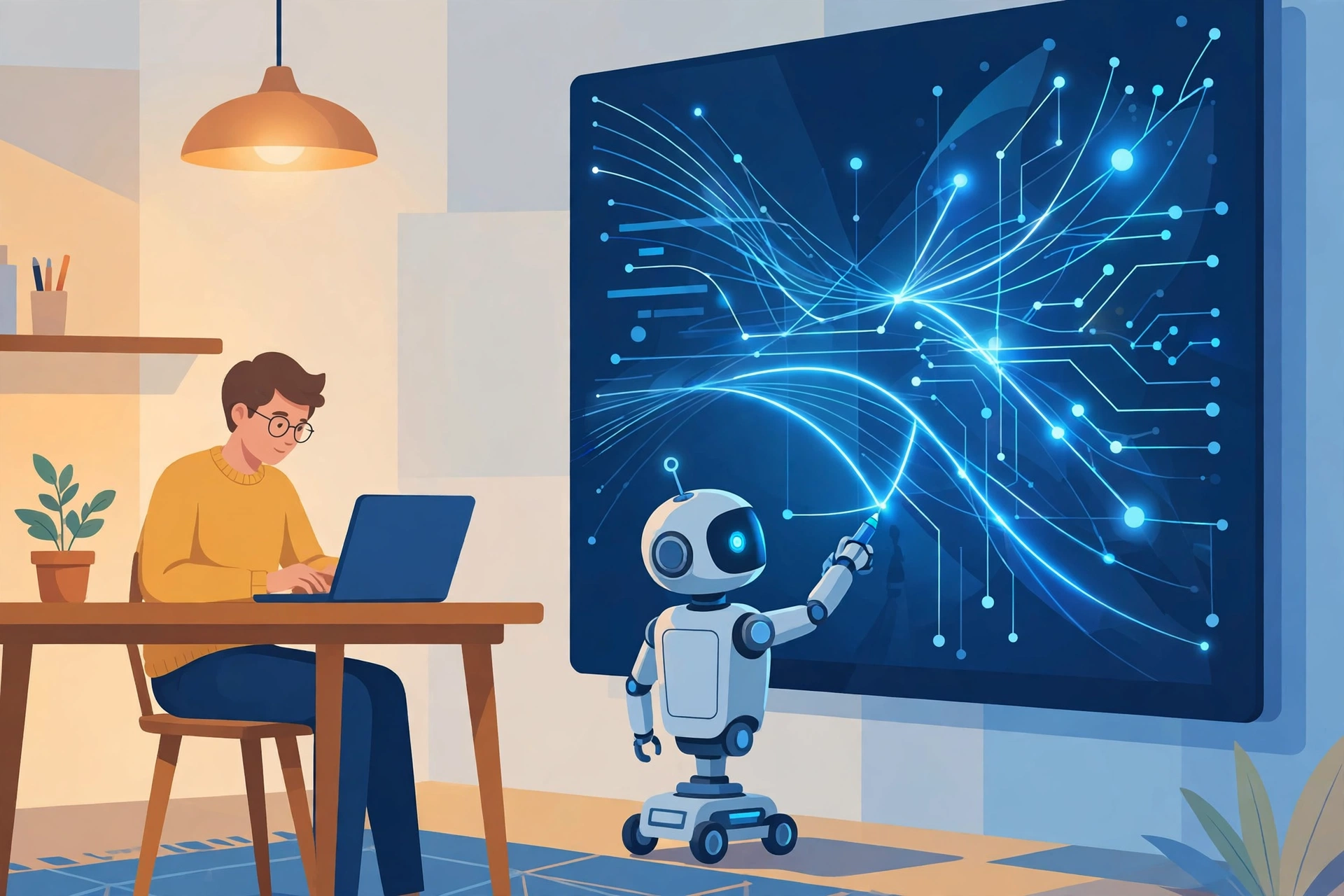 AI coding assistant helping developer illustration