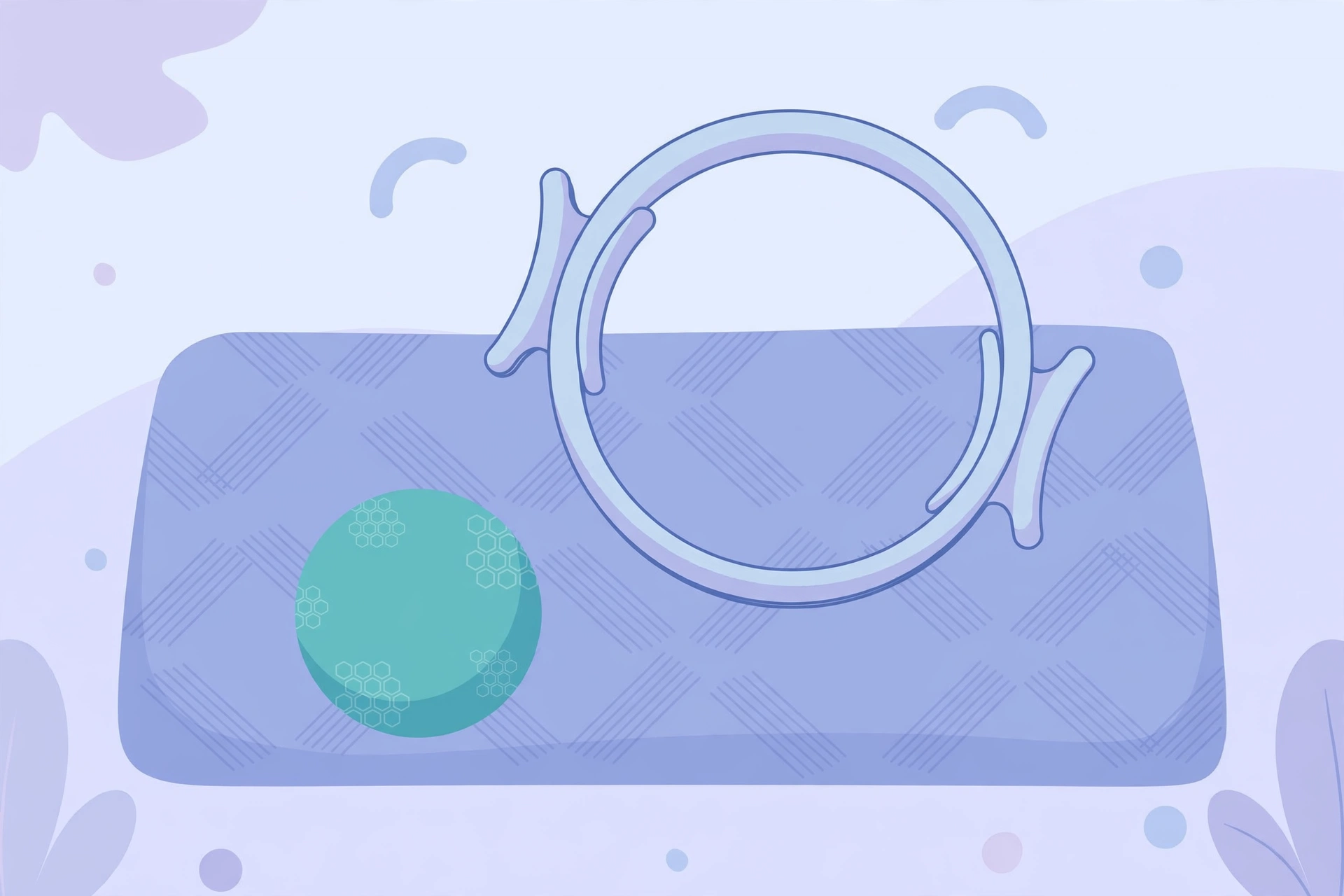 Pilates resistance ring and exercise ball on a mat for core strength training