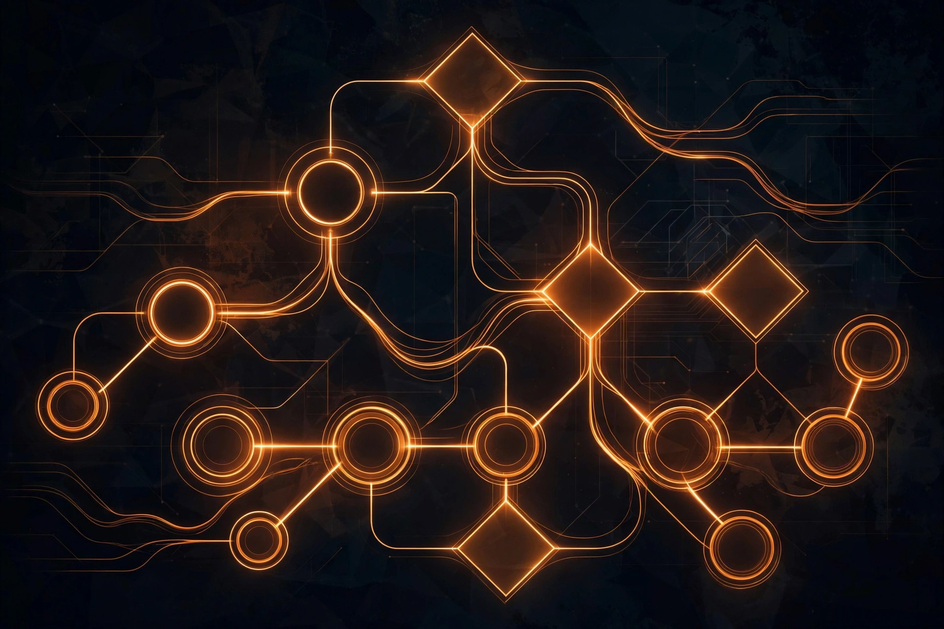 Visual flowchart builder with branching paths showing Make automation workflow design